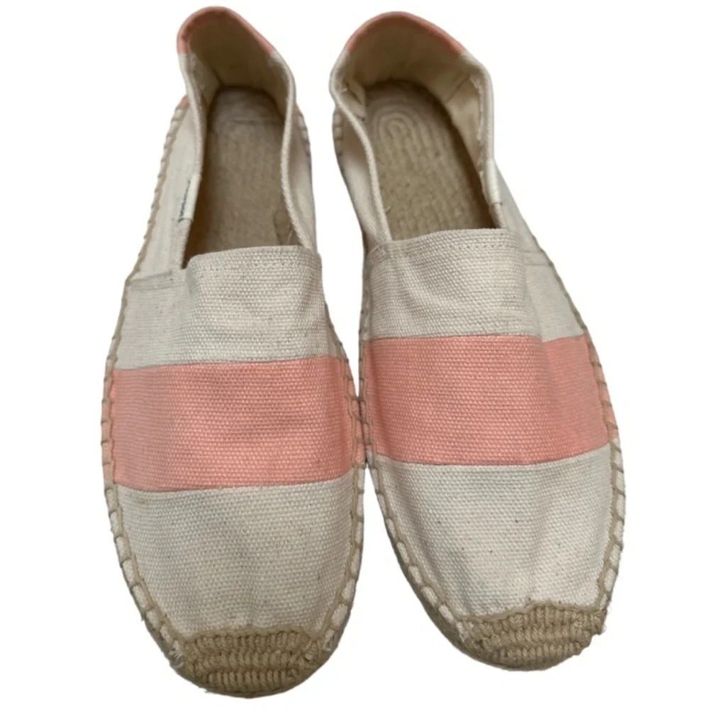 Soludos Barca Espadrille Peach and Cream Canvas Upper Flat Size 9 flawed